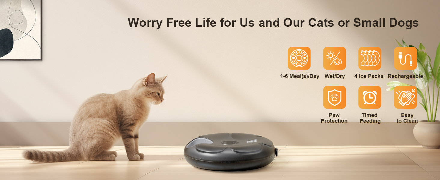 Casfuy Automatic Cat Feeder Cordless Automatic Cat Food Dispenser for