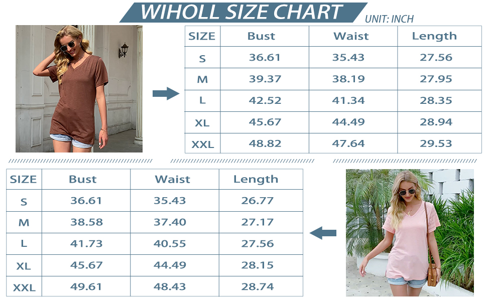 WIHOLL Ladies Tops Summer Short Sleeve V Neck T Shirts for Women UK