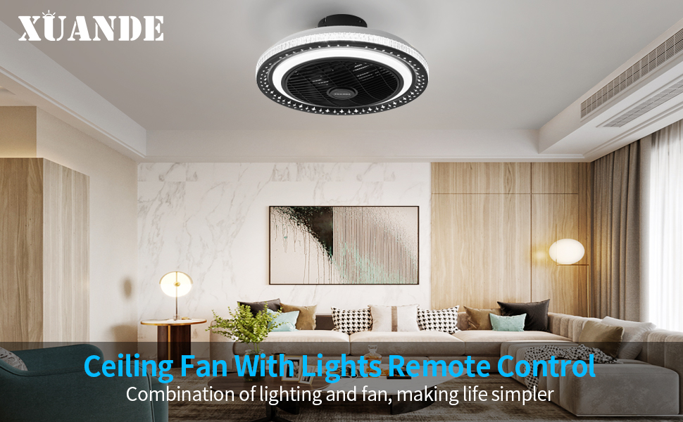 XuanDe Ceiling Fans with Lights and Remote Quiet, 20" Enclosed Ceiling
