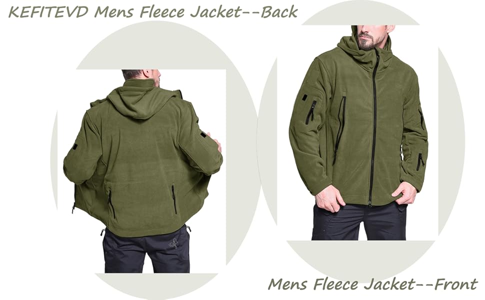 KEFITEVD Winddichte winterhoodie voor heren, warme fleece tactische jassen, meerzakken, visjassen