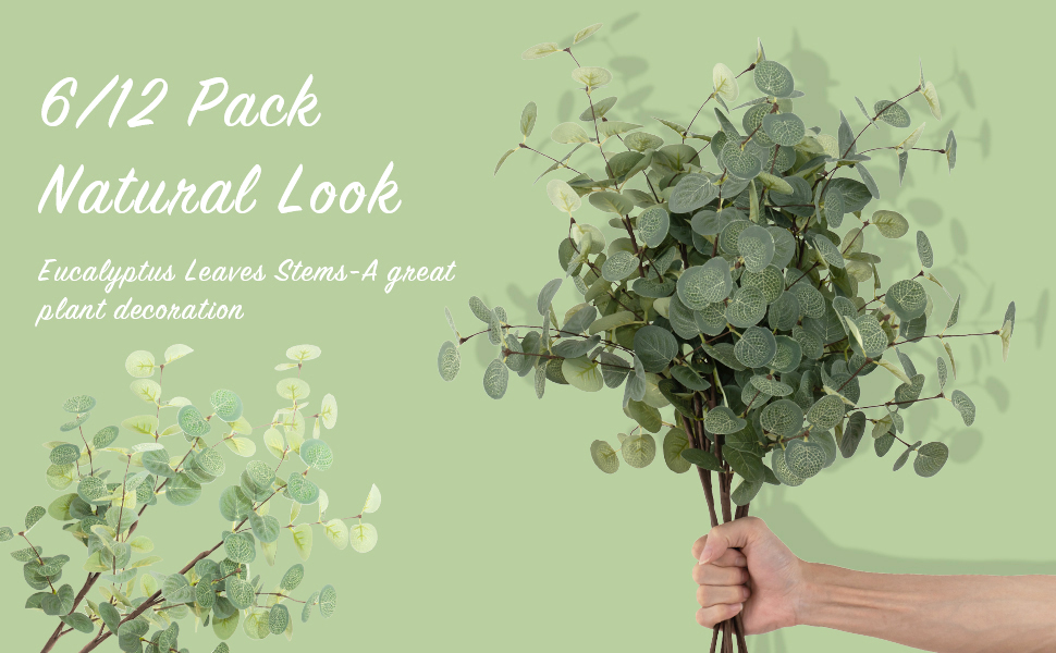 Jonokiio 6Pcs Artificial Eucalyptus Leaves Stems Tall 27" Faux Eucalyptus Branches