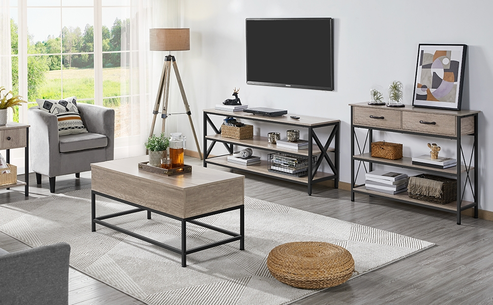 Yaheetech 3 Tier Console Table with 2 Drawers, Industrial Entryway Sofa