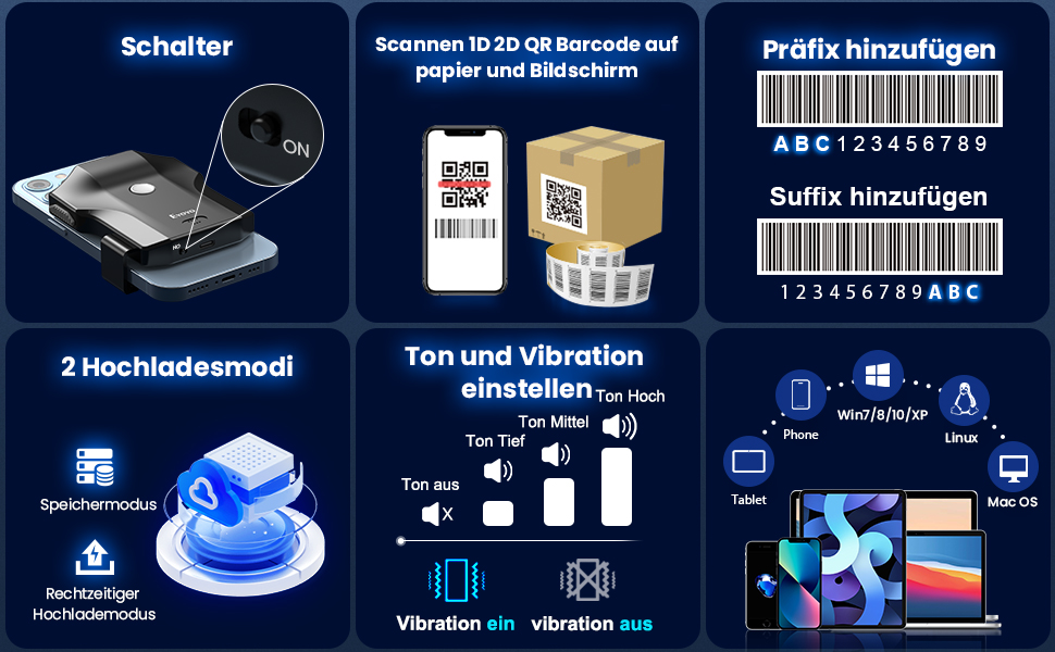 Eyoyo Barcode Scanner Bluetooth 1D 2D QR Rückenklammer Handscanner 2.4G
