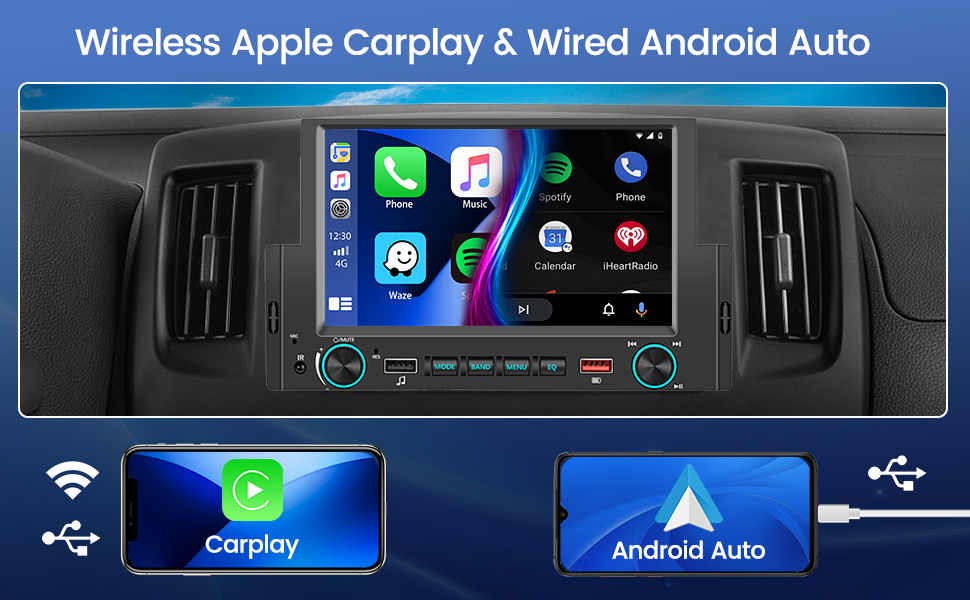 2023 Android Single Din Car Stereo Wireless Apple Carplay 6