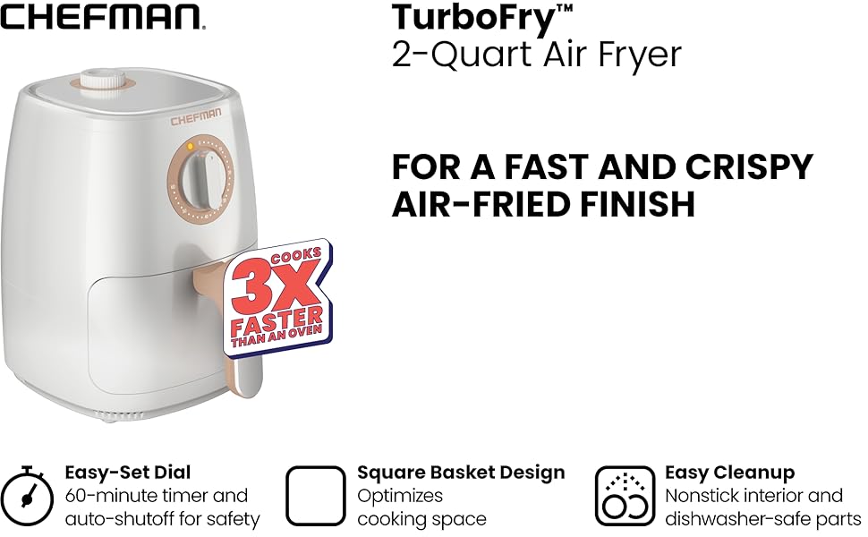 Chefman TurboFry 2Quart Air Fryer, Dishwasher Safe Basket & Tray, Use