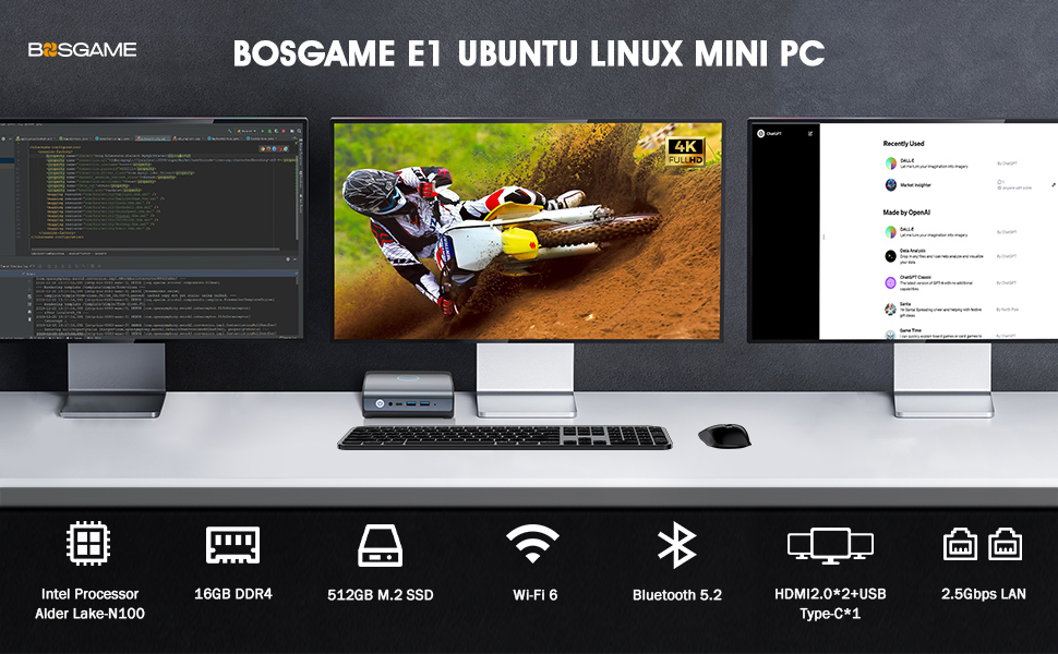 BOSGAME Ubuntu Linux Mini PC,Intel N100 16GB RAM 512GB SSD Linux ...