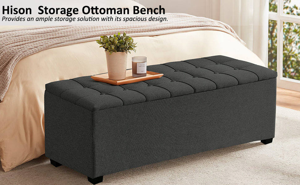 Hison Ottoman with Storage 38inch Storage Bench with Linen