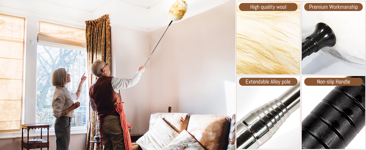 High quality wool; Premium workmanship; Extendable Alloy pole; Non-slip handle