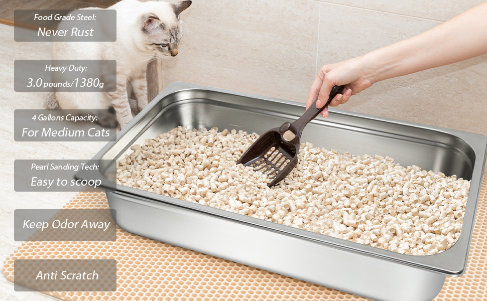 Shallow Travel Litter Box for Cats, Stainless Steel Litter