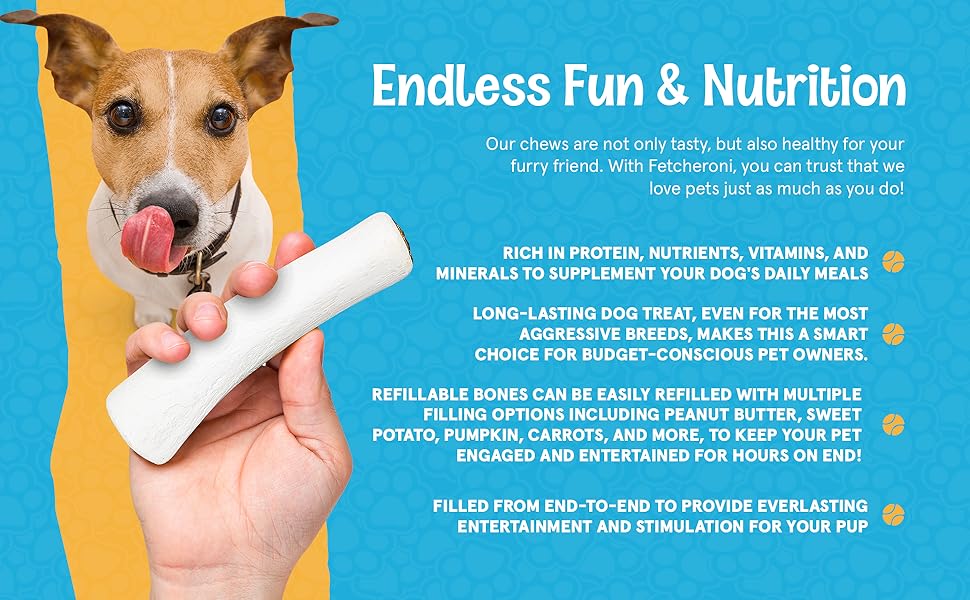 FETCHERONI Bacon & Cheese Stuffed Dog Bones 34 Inch Long