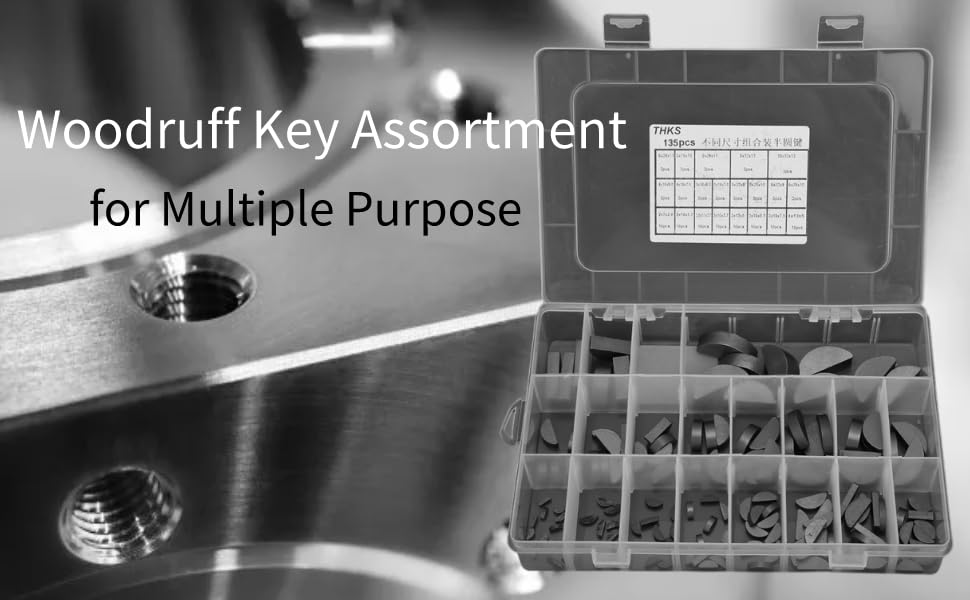 Woodruff Keys Assortment kit, 135Pcs Woodruff Key Half Moon Gear Shaft Drive Flywheel Pulley