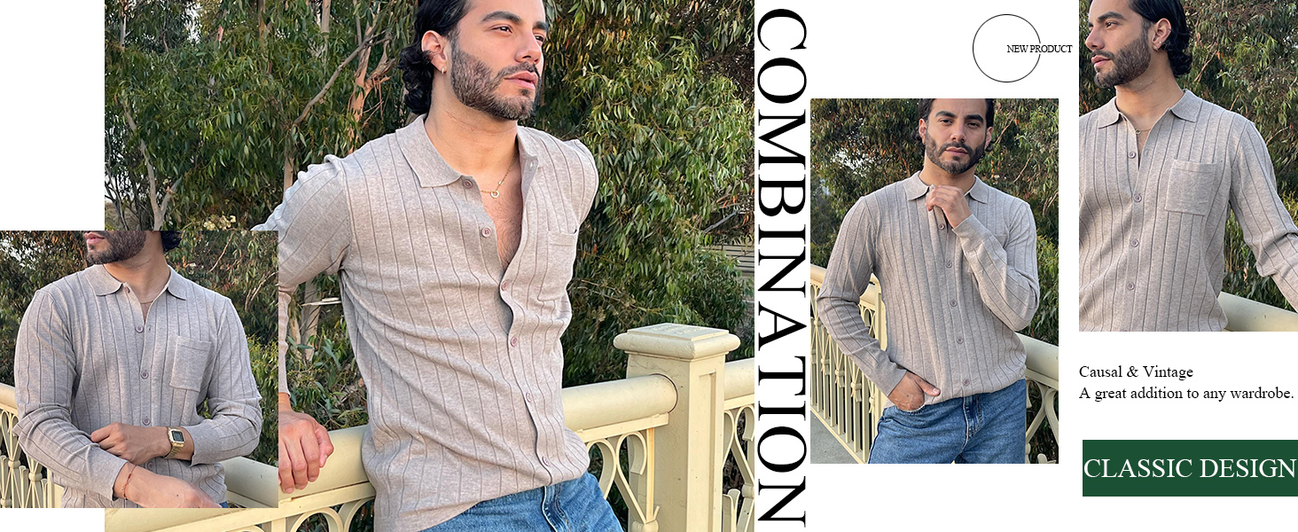 mens casual ribbed knit polo shirts