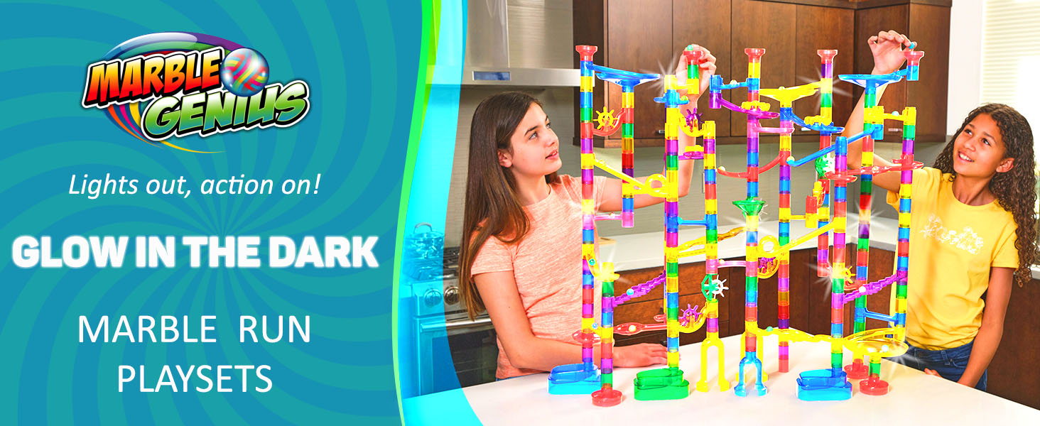 Marble Genius Glow Marble Run Set 200 pcs, Marble Maze