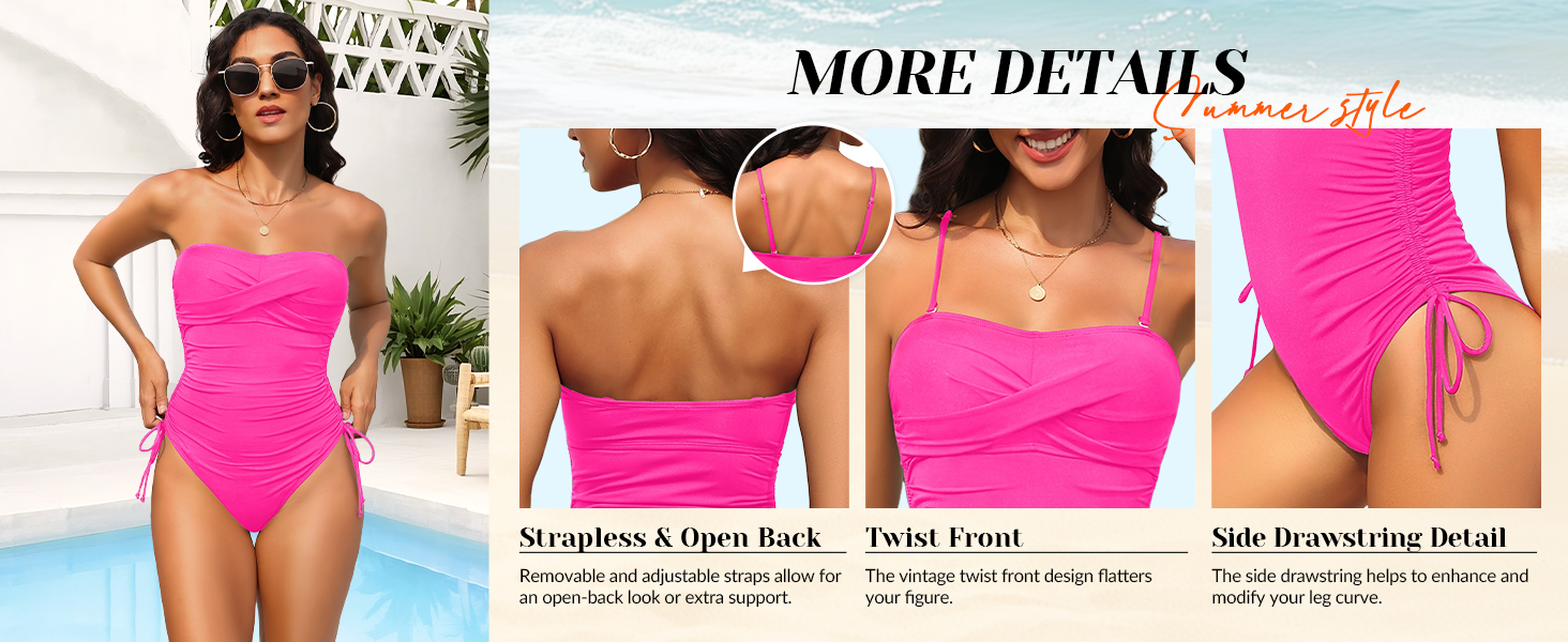 high cut one piece swim suit hot pink swimsuit teen 1-piece bathing suit twist front cheeky bandeau