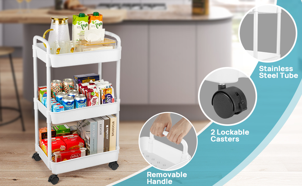 Vtopmart 3 Tier Rolling Cart with Wheels, Detachable