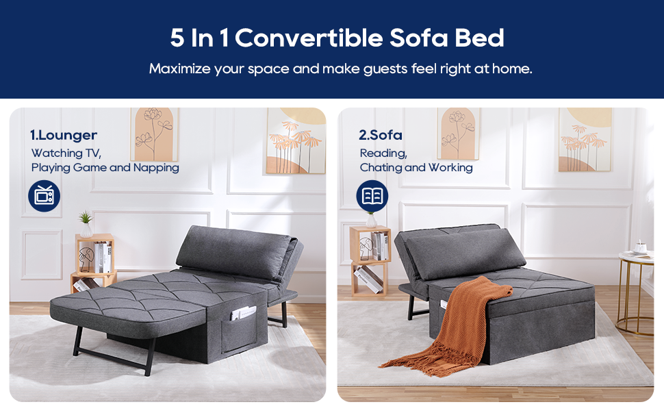 Vonanda Sofa Bed Plus, Convertible Chair 5 in 1 Multi