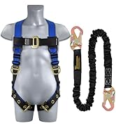 TRSMIMA Safety Harness Fall Protection - Men Construction Full Body Harness Kit for Work with Sho...