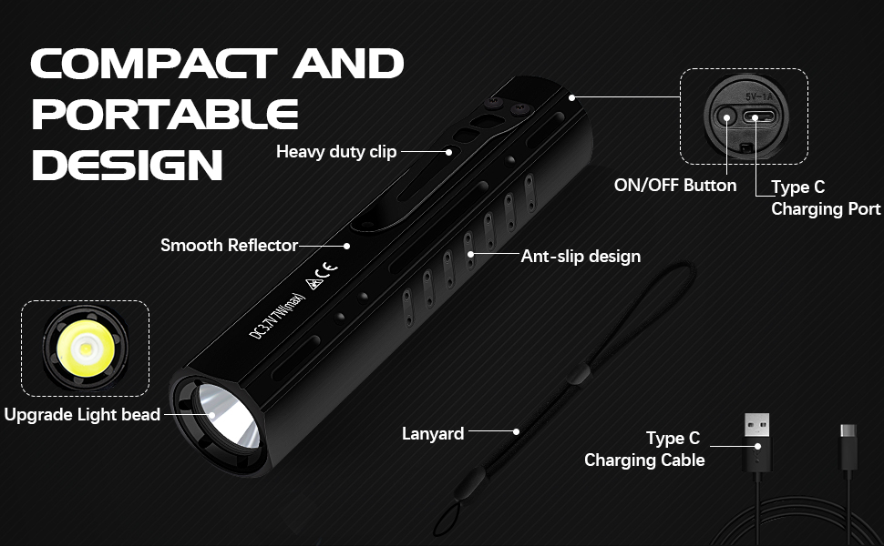 Rugtol Small Torch Led Super Bright, 600 Lumens Bright Pocket Torch