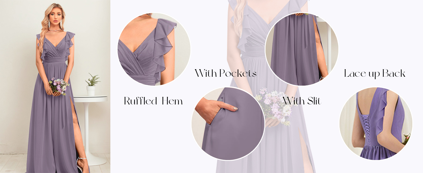 HAIGORO Long Chiffon Bridesmaid Dresses for Woman 2024 A