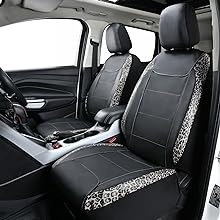 FB10527 flying banner leopard gray print car seat covers front pair