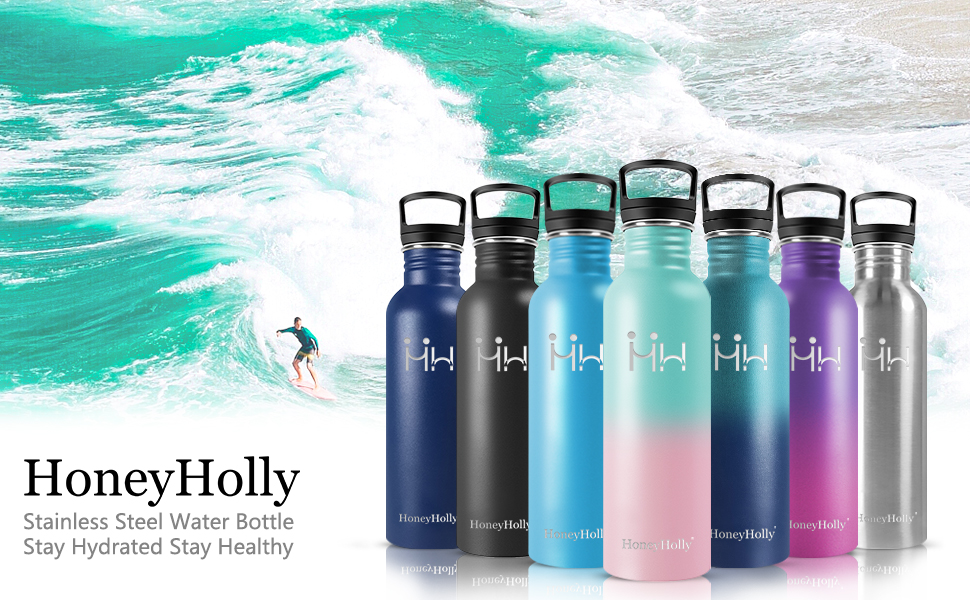 HoneyHolly Single Wall Stainless Steel Water Bottle Metal Water