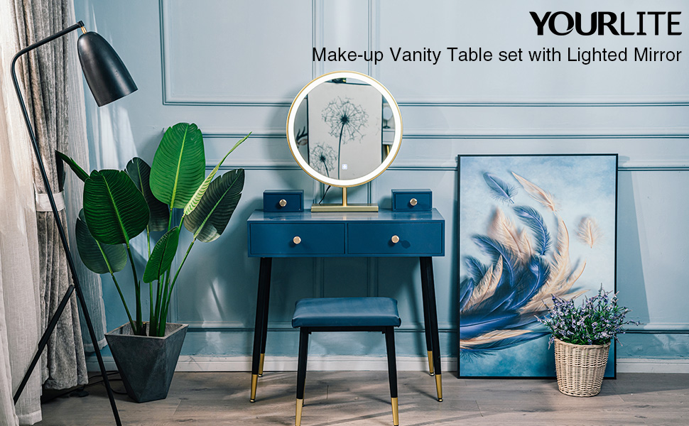YOURLITE Makeup Vanity Table Set 3 LED Touch Screen Lighted