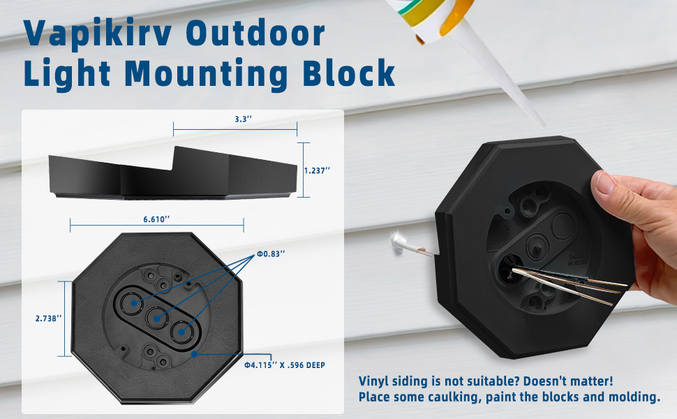 Siding Mounting Block, Black Octagon Siding Mounting Kit with Builtin