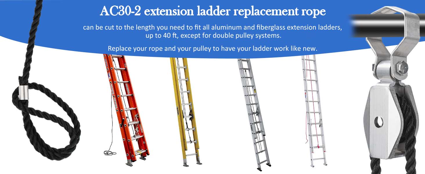Extension Ladder Rope & Pulley Kit Compatible with Werner Aluminum