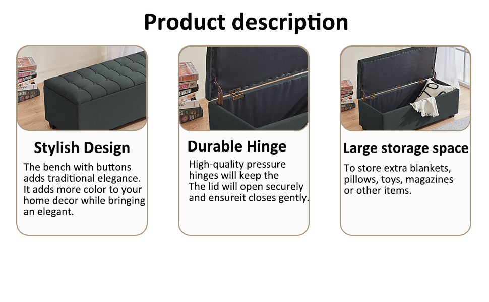 Hison Ottoman with Storage 38inch Storage Bench with Linen