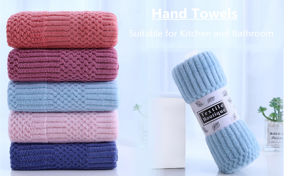 Qibesiey Hand Towel with Hanging Loop, set of 5 Ultra Absorbent Hand