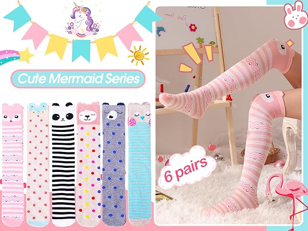 MOGGEI 6 Pairs Kids Girls Knee High Socks