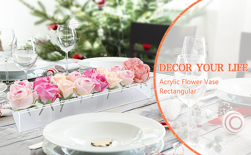 Rectangular Flower Vase Acrylic Clear, 15.7 in Rectangle