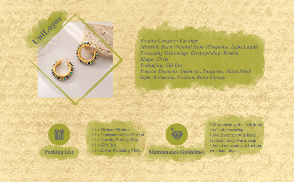 UniLogue Retro Vintage Special Designed Handcrafted Beaded Turquoise Matte Metal Earrings