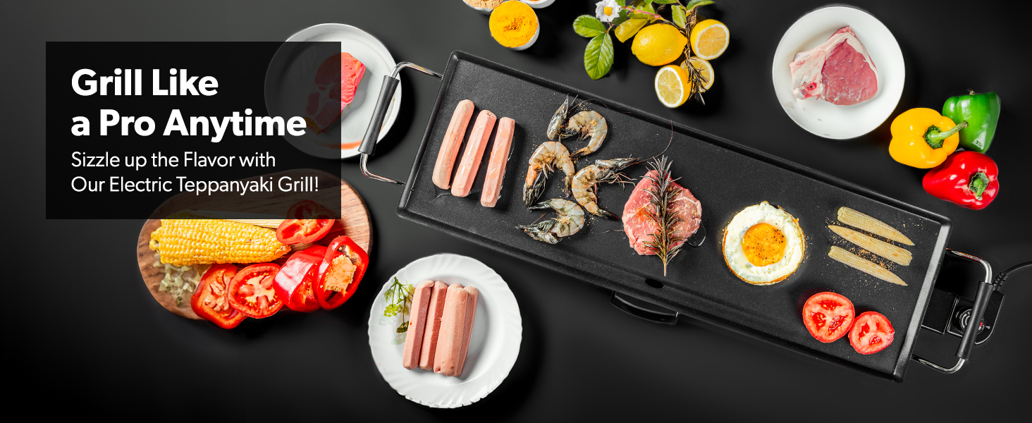 Geepas Teppanyaki Grill – Smokeless, Non-Stick, Adjustable Temperature 