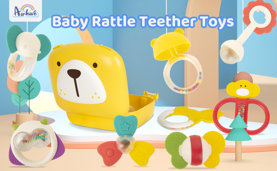 9 Pcs Baby Rattle Toys Set Infant Toys, Teething Toys for