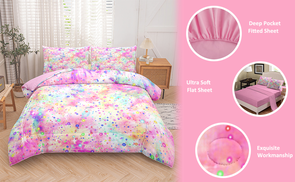 MWMWMW Pink Comforter Set for Girls, Bed in A Bag Twin Size