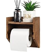 Rustic Wood Toilet Paper Holder with Shelf, Wall Mounted Tissue Roll Holder with Phone Storage Sh...