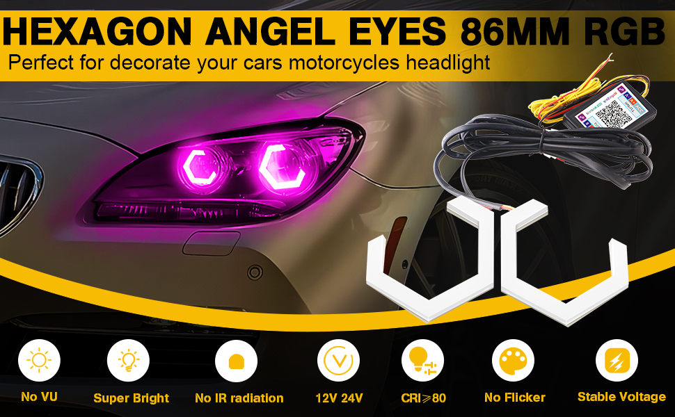 Amazon.com: Qasim Hexagon Angel Eyes 86MM RGB APP Control