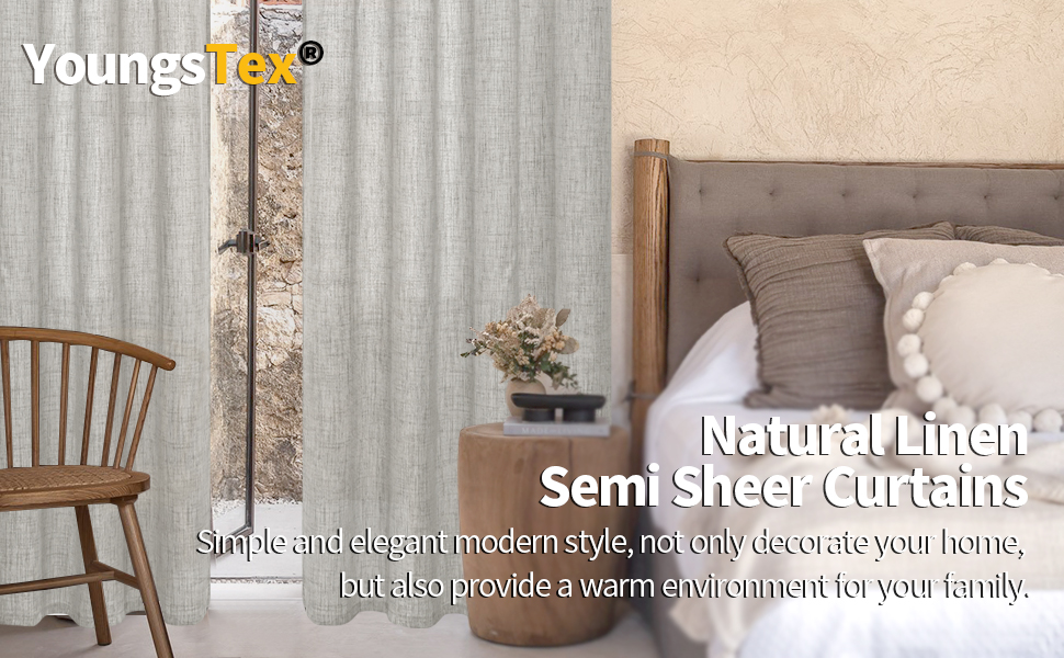 YoungsTex Natural Linen Curtains 84 Inch Long for Living Room Bedroom