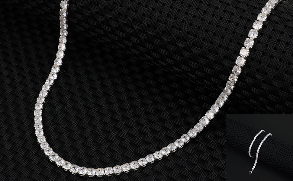 Amazon.com: Feskive Tennis Necklace Silver Plated，3mm Width