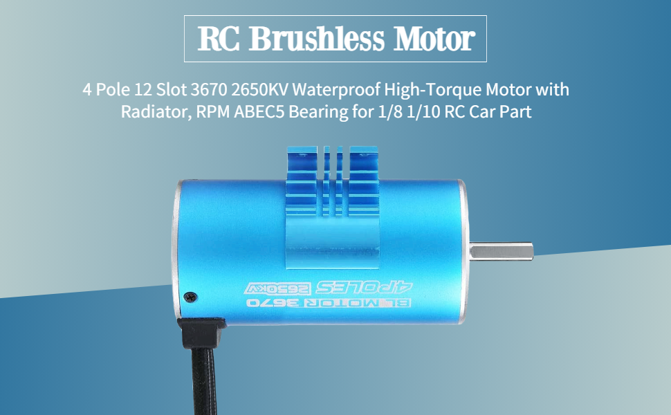 RC Brushless Motor, 4 Pole 12 Slot 3670 2650KV Waterproof HighTorque