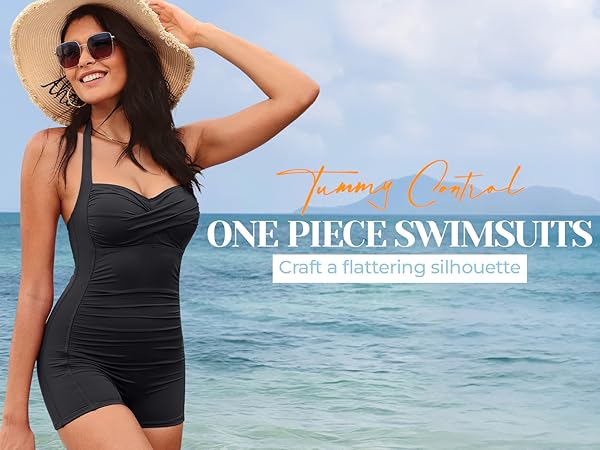 Tempt Me Women Black Tummy Control One Piece Swimsuits with