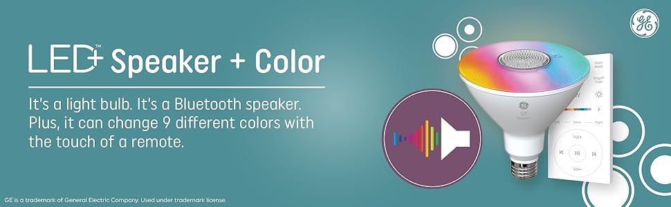 Amazon.com: GE LED+ Color Changing Speaker LED Light Bulb with Remote ...