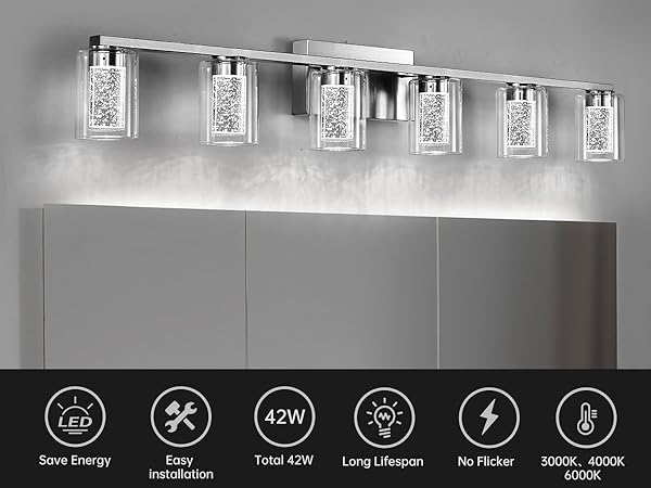 SADENICEL 6 Light Brushed Nickel Bathroom Light Fixtures