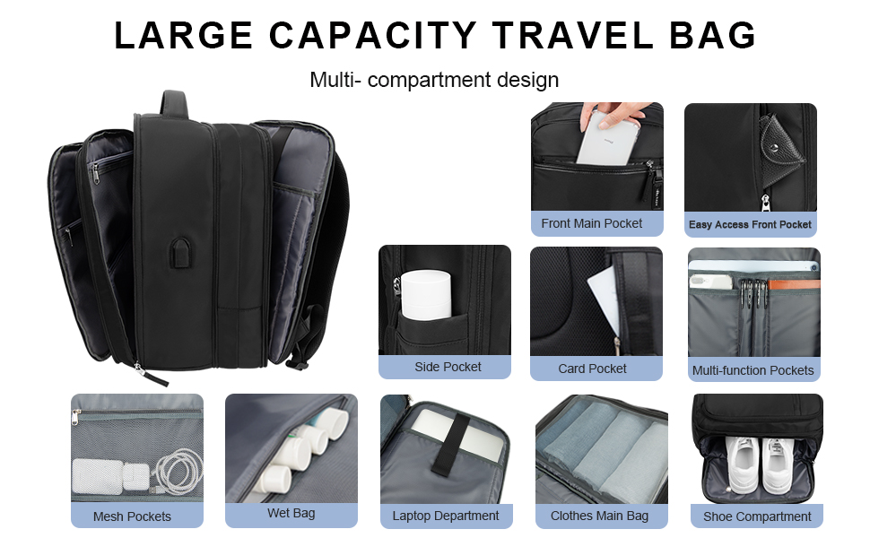 Hp hope Reiserucksack Damen Herren, 36L Erweitbar Laptop Rucksack Damen