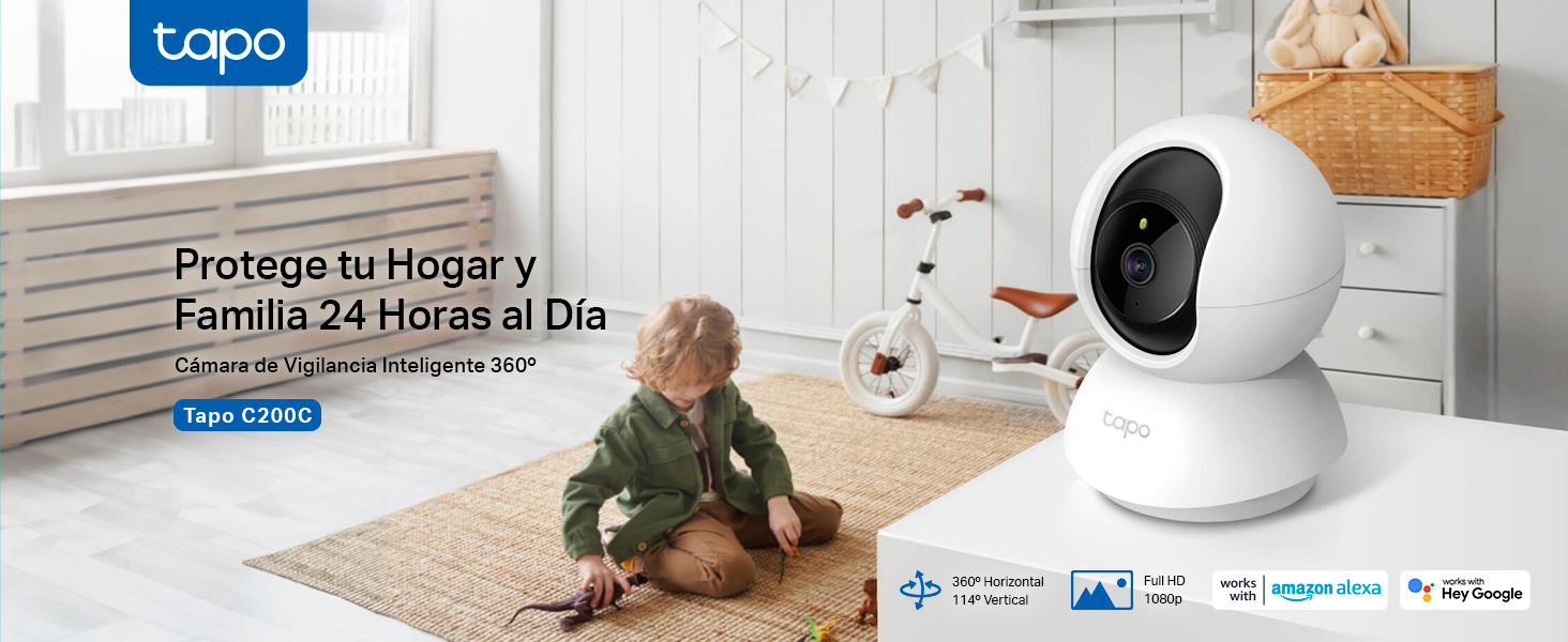 Tapo C200C - Câmara de Vigilância Wi-Fi 360°, 1080p, Visão Noturna, Detecção IA