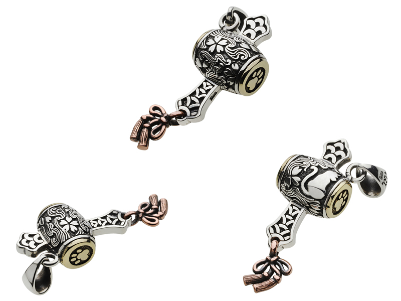 銀製打ち出の小槌 Amazon.co.jp: [梅都工房] 根付 銀製 打ち出の小槌 こづち 作品