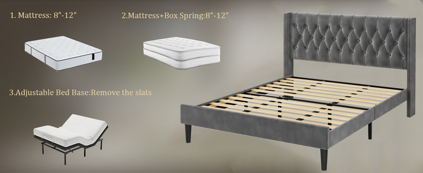 GarveeHome King Size Bed Frame with Headboard, Modern King