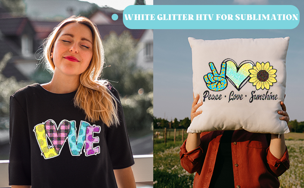 Rainbow White Glitter HTV Vinyl Roll 12" x 6 FT White Glitter Heat