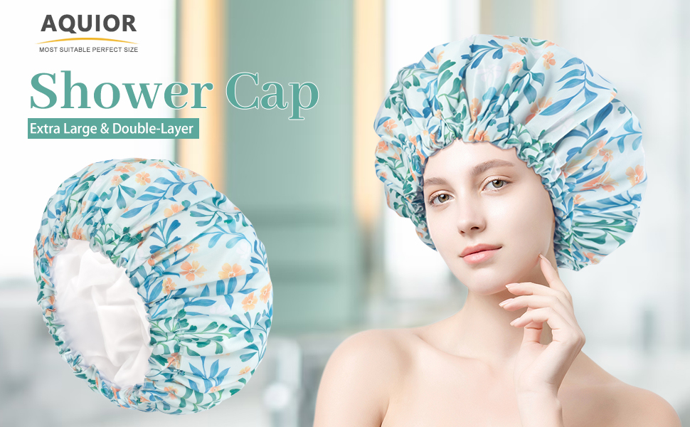 Aquior Shower Caps, Double Layer Waterproof Shower Cap for
